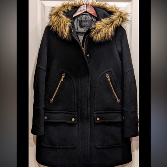 J. Crew Jackets & Blazers - J.Crew Chateau Parka in Italian stadium-cloth wool with a faux-fur hood size 8